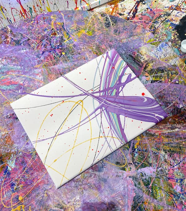 Finished artwork drying after a Motion Art Space session.